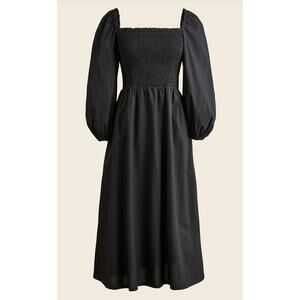 J.Crew Black Smocked Puff Sleeve Midi Dress SMALL